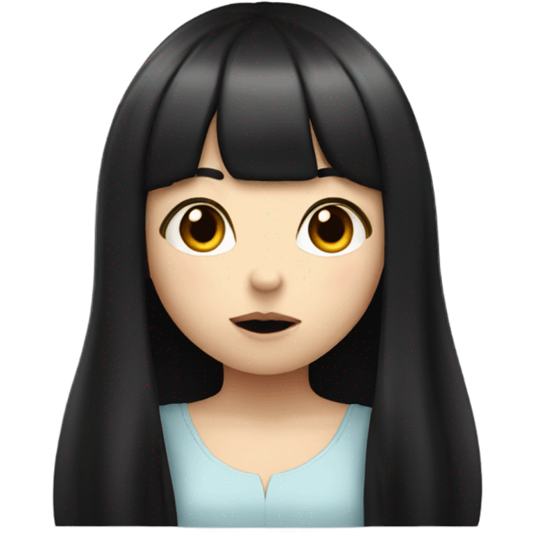 Pale girl long black hair and bangs blowing a kiss  emoji