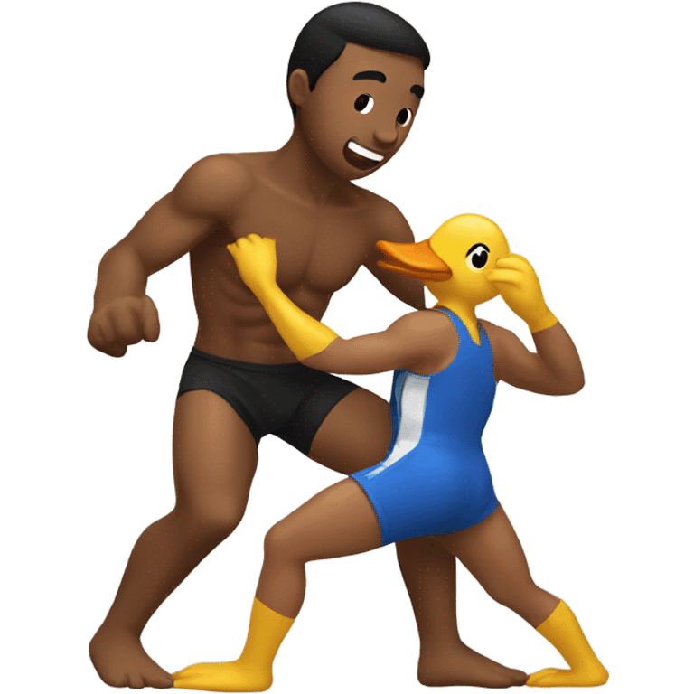 Guy wrestling a duck emoji