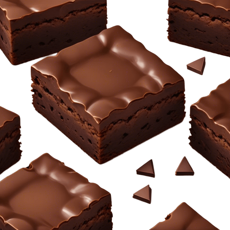 Cinematic Realistic Brownies, rich and dense with a deep chocolate hue, slightly cracked on top revealing the fudgy center, soft light reflecting off the warm surface, a few crumbs scattered around, glowing with an indulgent and comforting texture. emoji