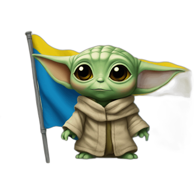 baby yoda holds Ukraine flag emoji