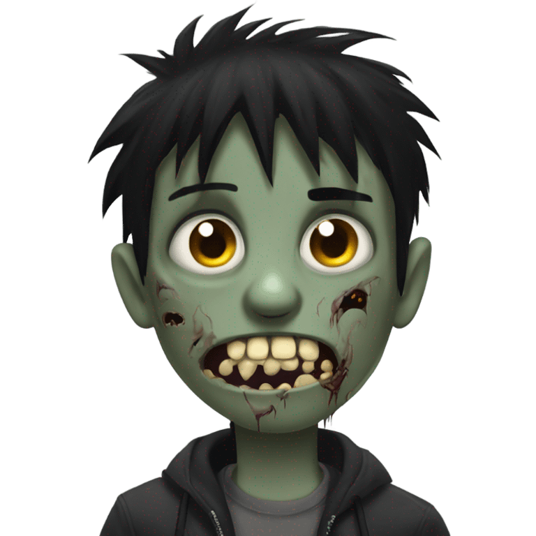 Boy, zombie, black hair, medium long, emo, shaggy, dark, spooky, creepy expression emoji