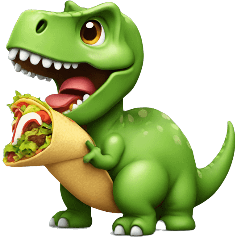 A dinosaur eating a taco emoji