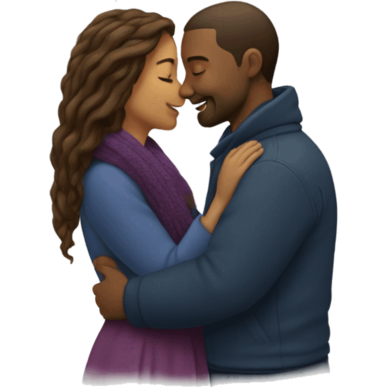 The winter season and the embrace between a man and a woman. emoji