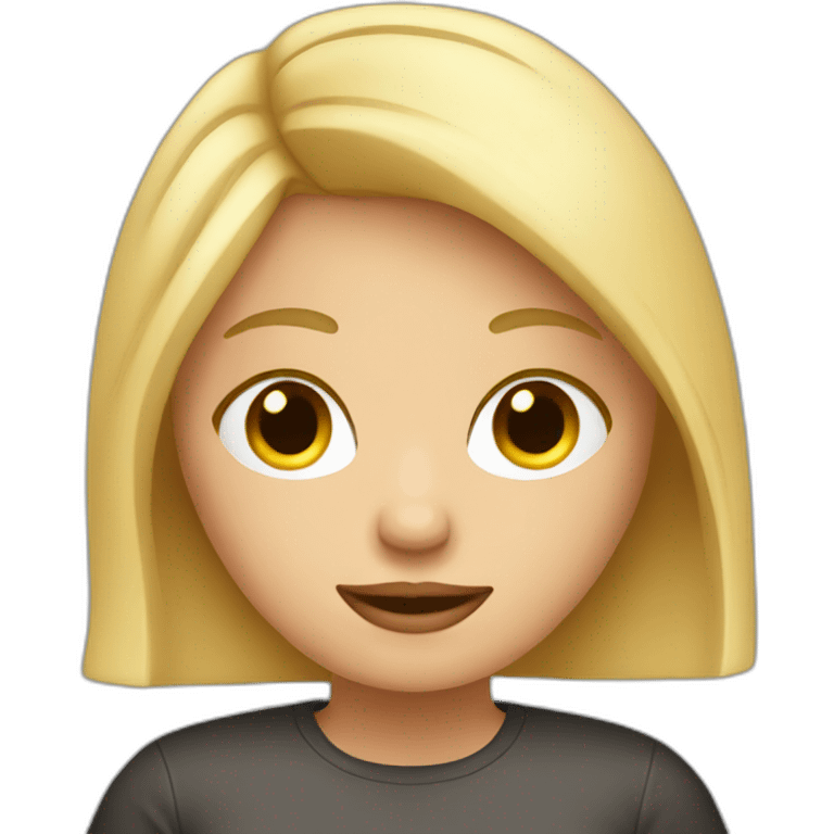 a girl with blond hair who works on a MacBook with a coffee emoji