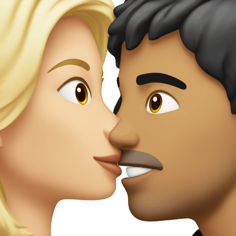 blonde girl kissing black haired man emoji