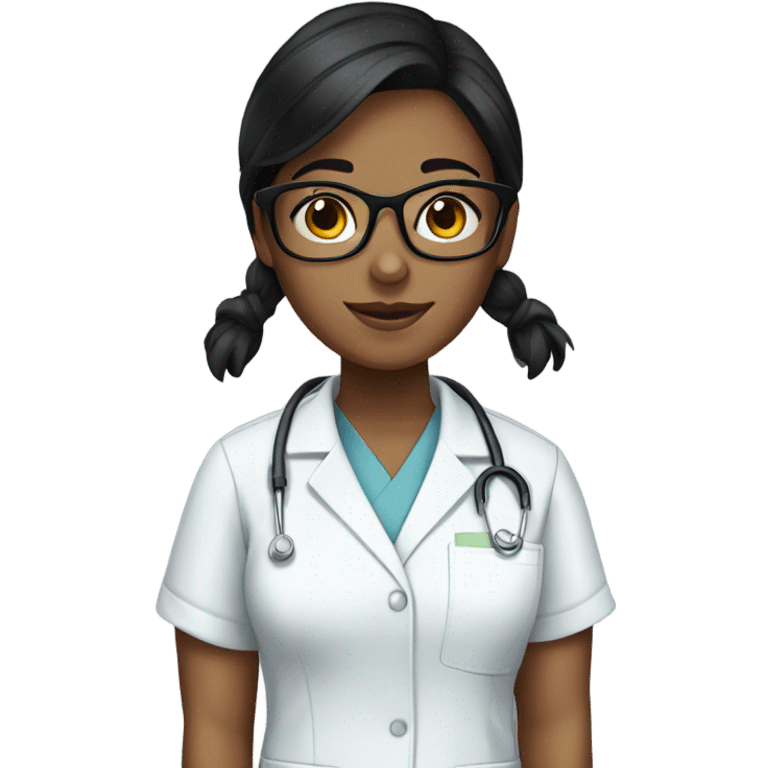 straight black haired girl with glasses in scrubs emoji