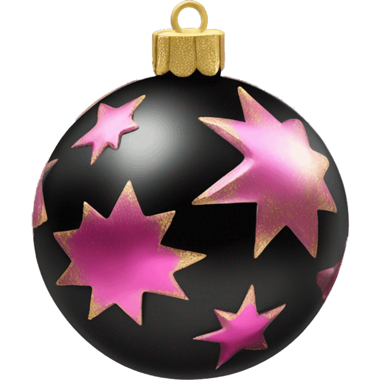 Realistic black and pink metallic christmas bauble with gold accents.  emoji