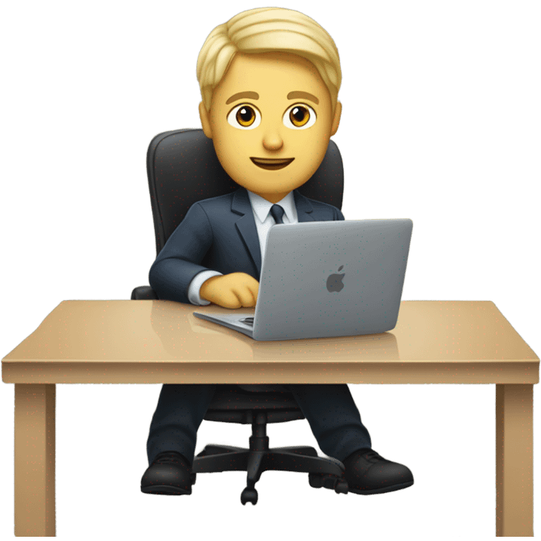 male ,Desk with macbook, pcb european blond with classs emoji