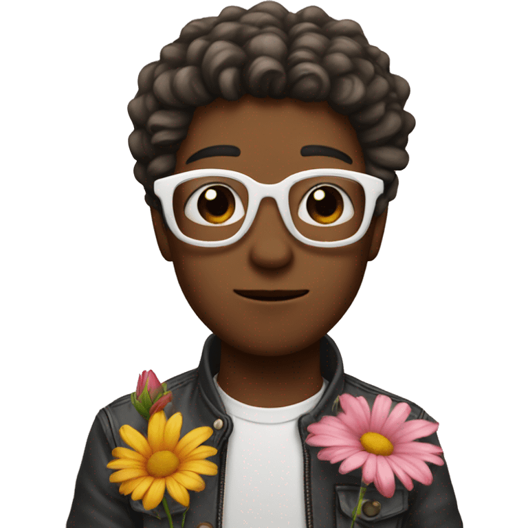 cool guy with flower emoji