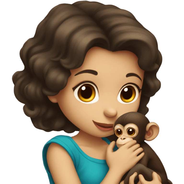 Girl with dark brown hair kissing baby monkey   emoji