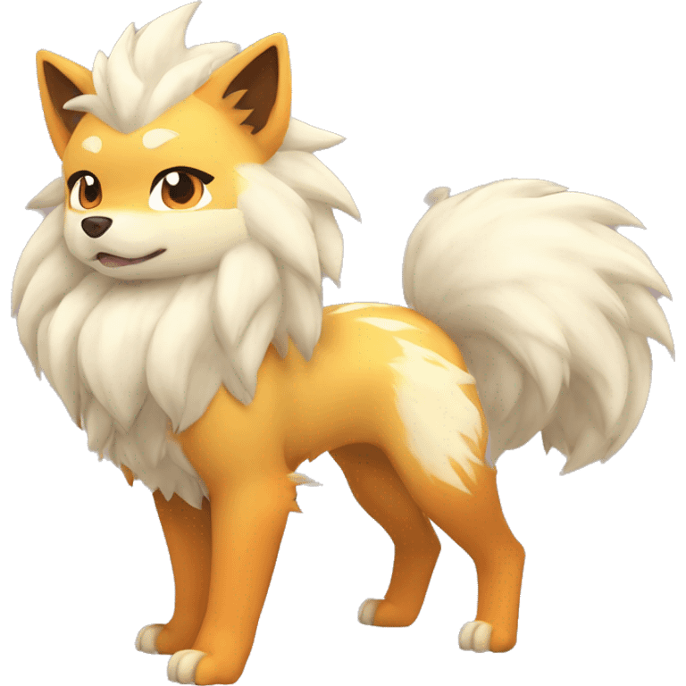 Colorful Shiny Kawaii Cute Arcanine—Vulpix-Ninetails-Shiba-Inu-Fakémon-Pokémon full body emoji