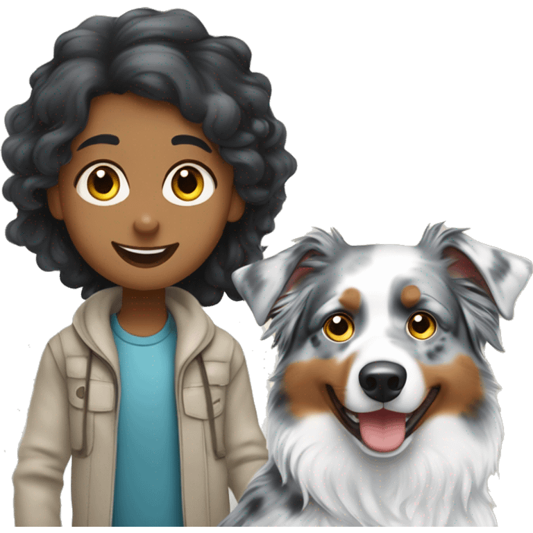 Blue Merle Australian shepherd with a girl and boy emoji