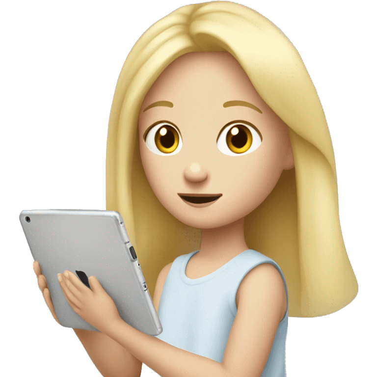 Little blonde girl watching an iPad ￼ emoji