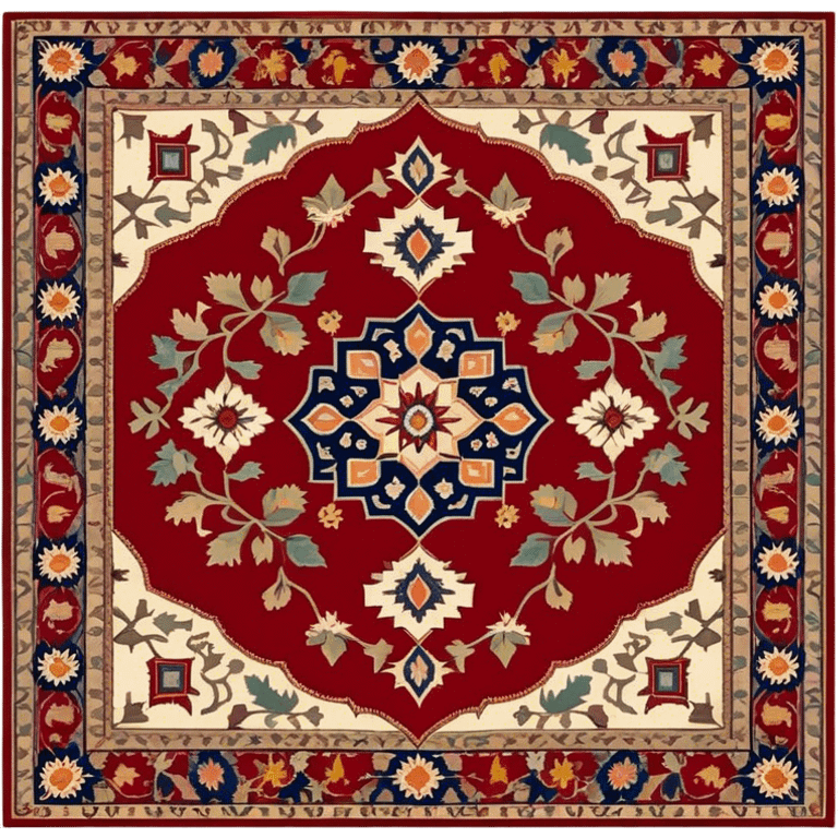 Cinematic Realistic depiction of a richly patterned Turkish carpet, rendered with exquisite details and vibrant colors, set against a soft, warmly lit background that emphasizes its artisanal craftsmanship emoji