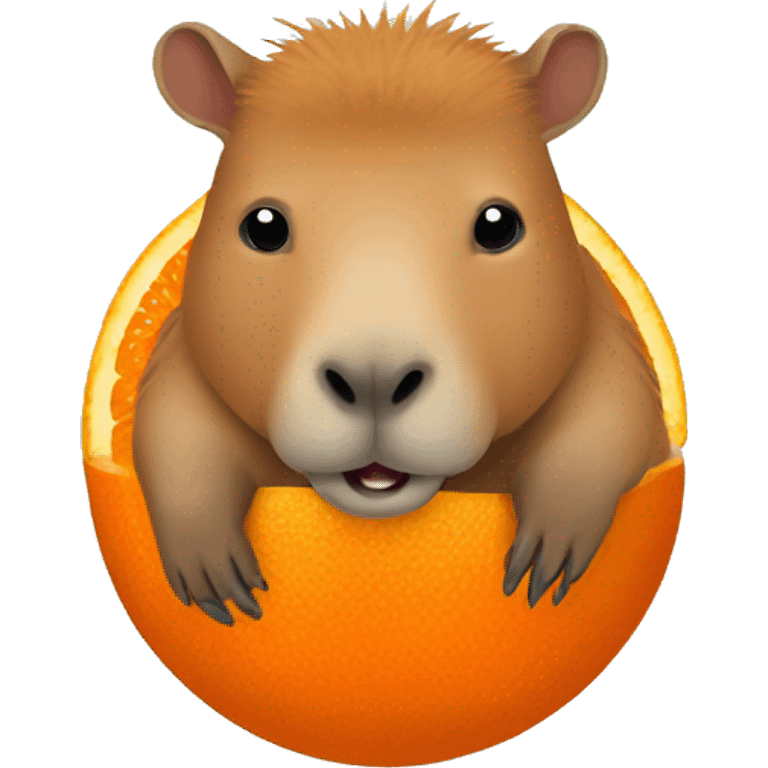 a capybara with an orange on its head emoji