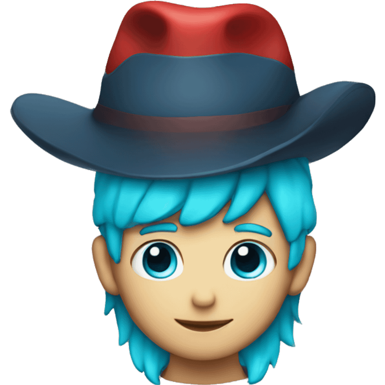 a kid with backwards red hat and blue brim and cyan hair emoji