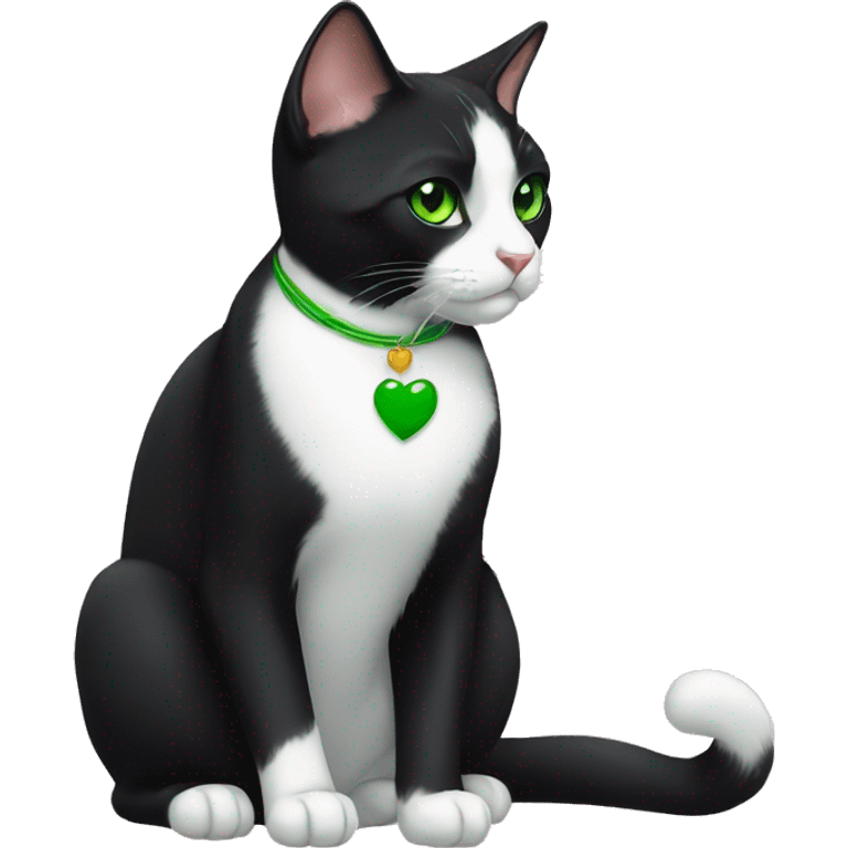 tuxedo cat that has green eyes and a heart nose emoji