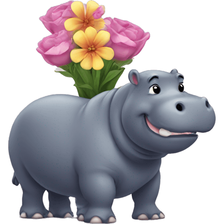 Hippo holding flowers emoji