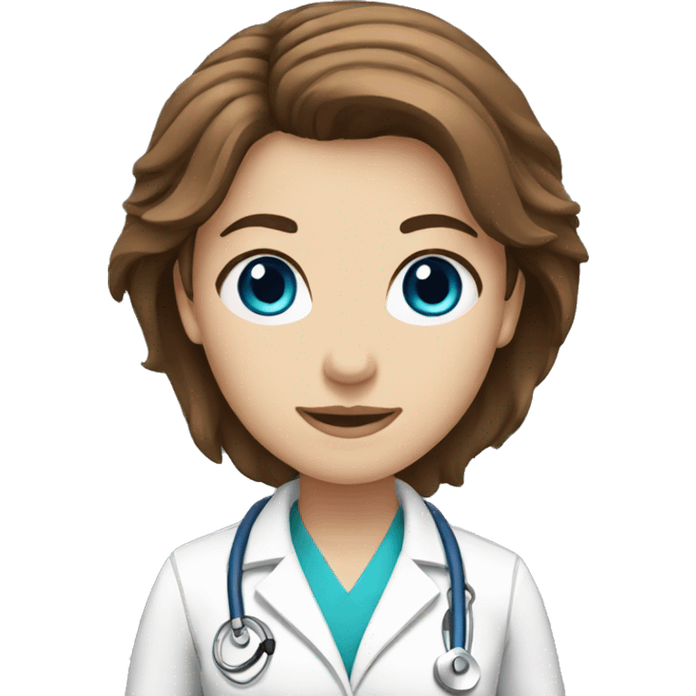 brown hair, blue eyes, female doctor emoji emoji