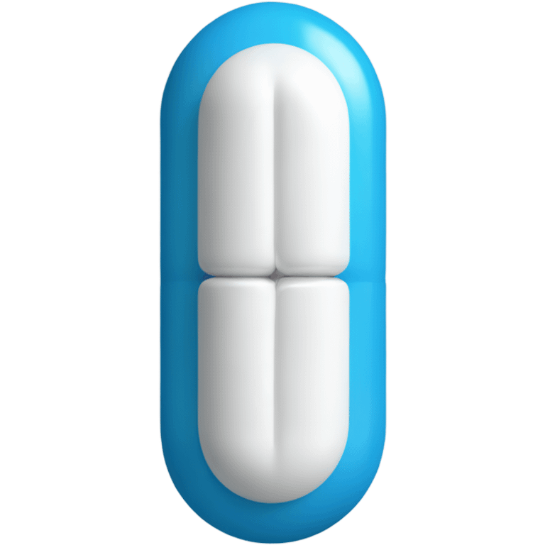 A one capsule-shaped pill, positioned at an angle.: one half is blue, and the other half is white. emoji