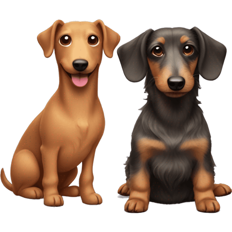 Hairy terrier dog and smooth coat dachshund dog friends emoji