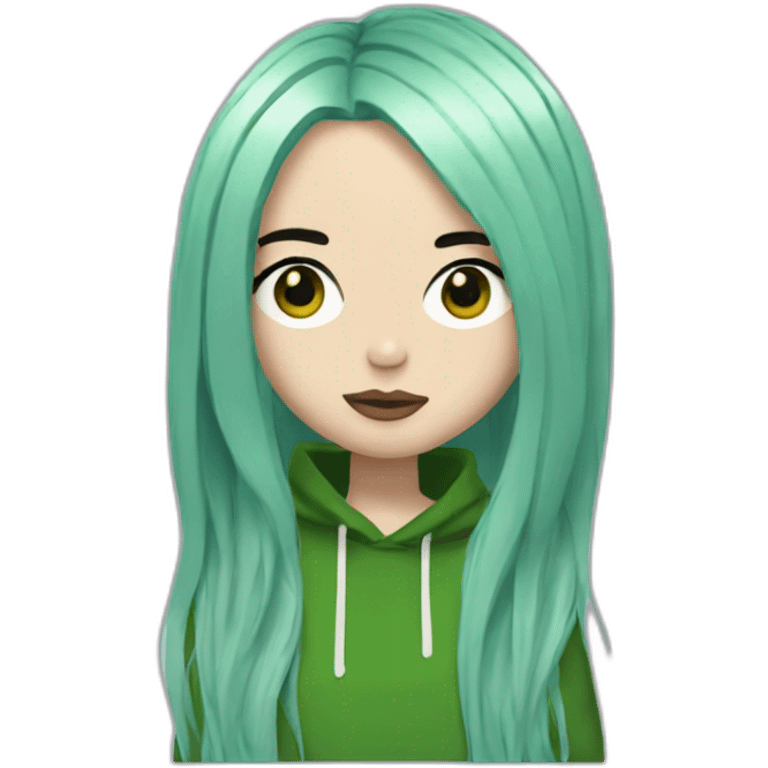 Billie Eilish with black hair and green roots emoji