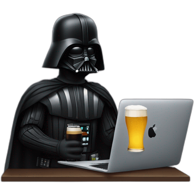 Dark vader holding a beer and a macbook emoji