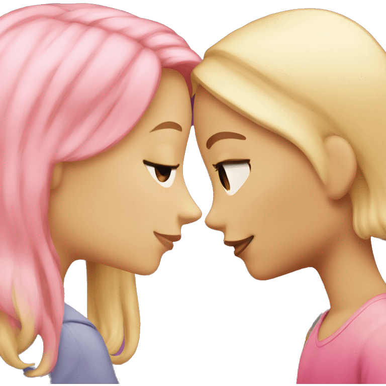 pink haired girl kissing a blonde girl emoji