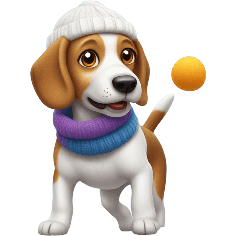 Beagle with winter clothes and snowball fight emoji