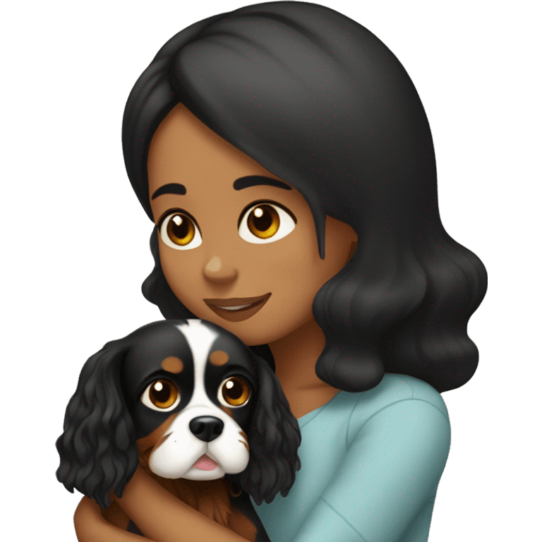 girl with black hair hugging two black and brown cavalier king charles spaniel  emoji