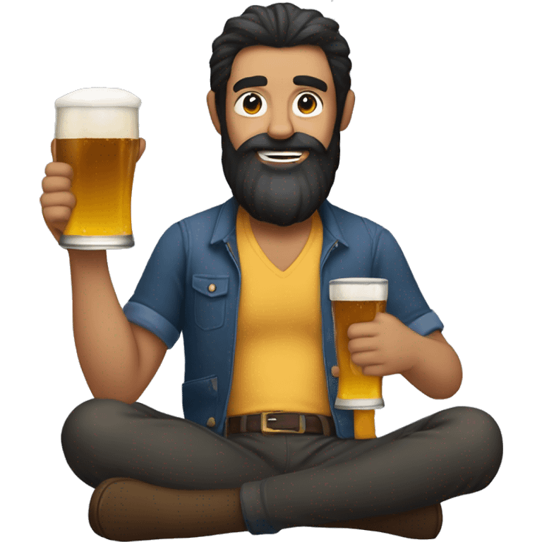 Dark hair beard man drinking beer crossed legs emoji