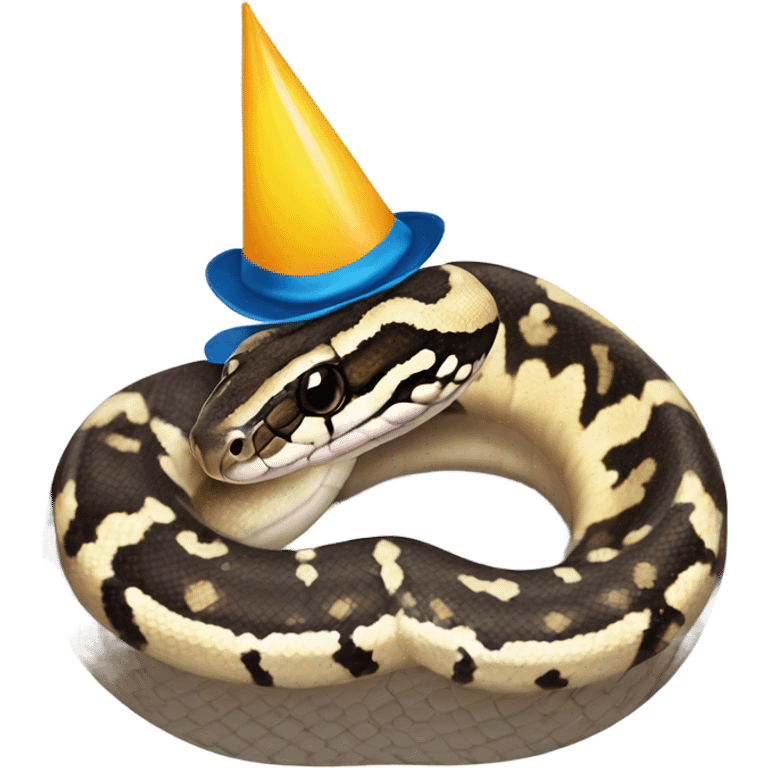 pinstripe ball python with a birthday hat emoji