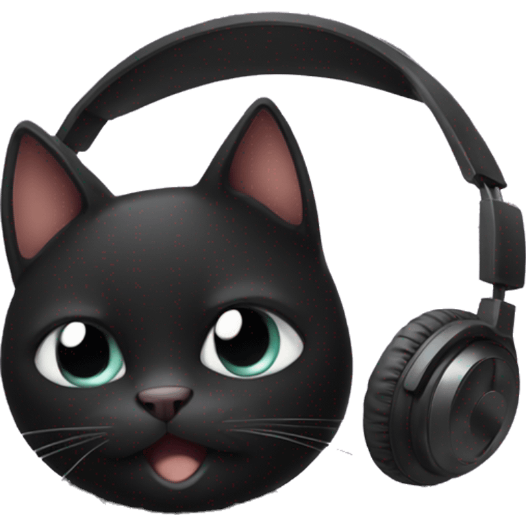 Black cat listening to music with headphones  emoji