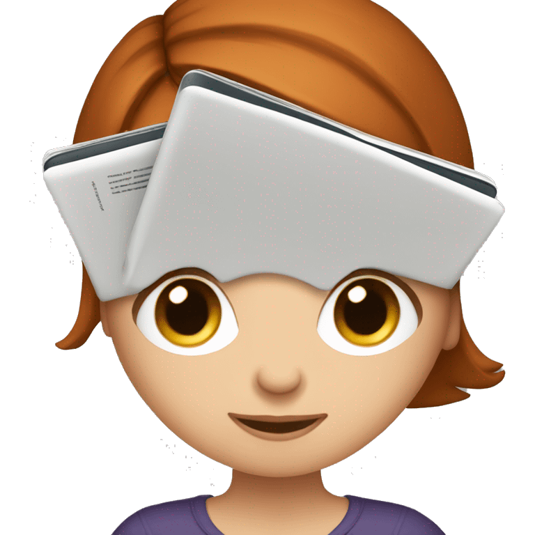 White girl with medium auburn hair reading an e-reader emoji