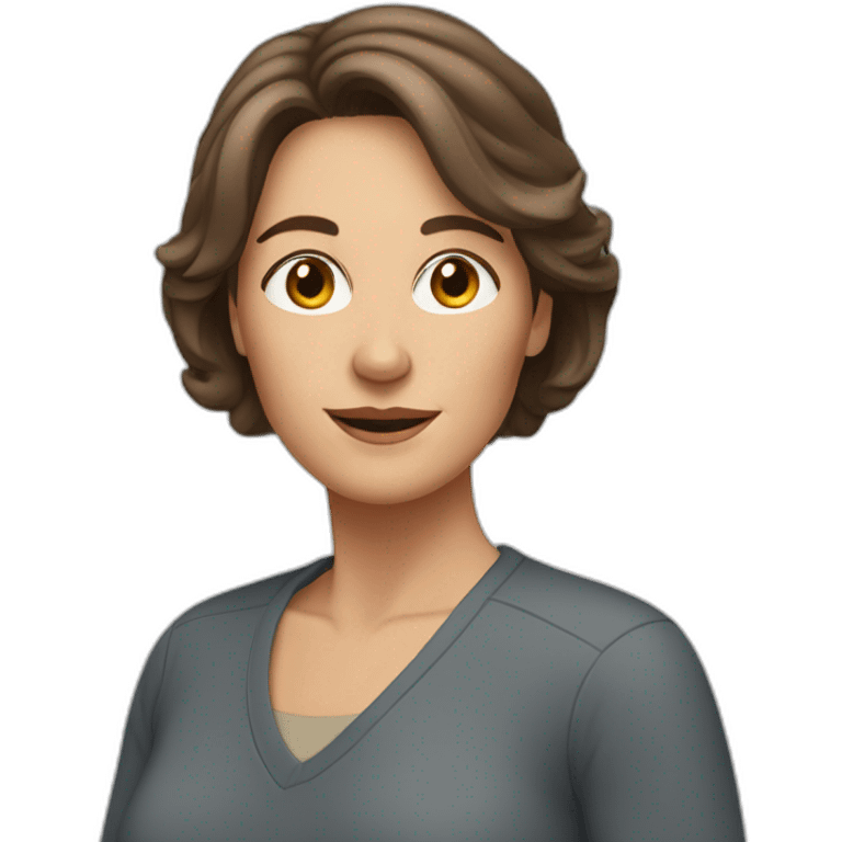 woman in her fifties with brown hair reaching to the shoulder emoji