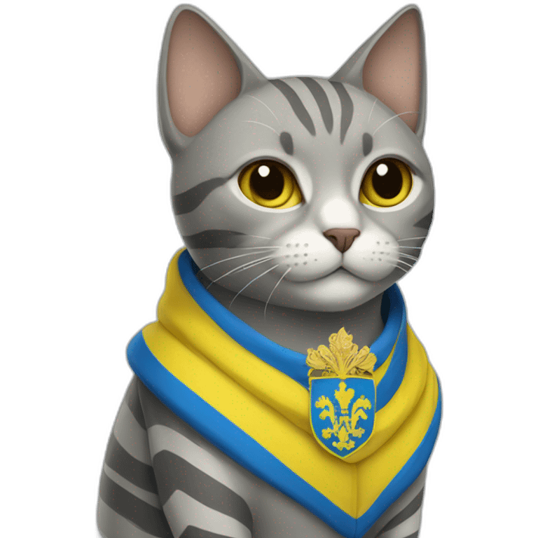 grey striped cat with ukraine coat of arms on forehead emoji