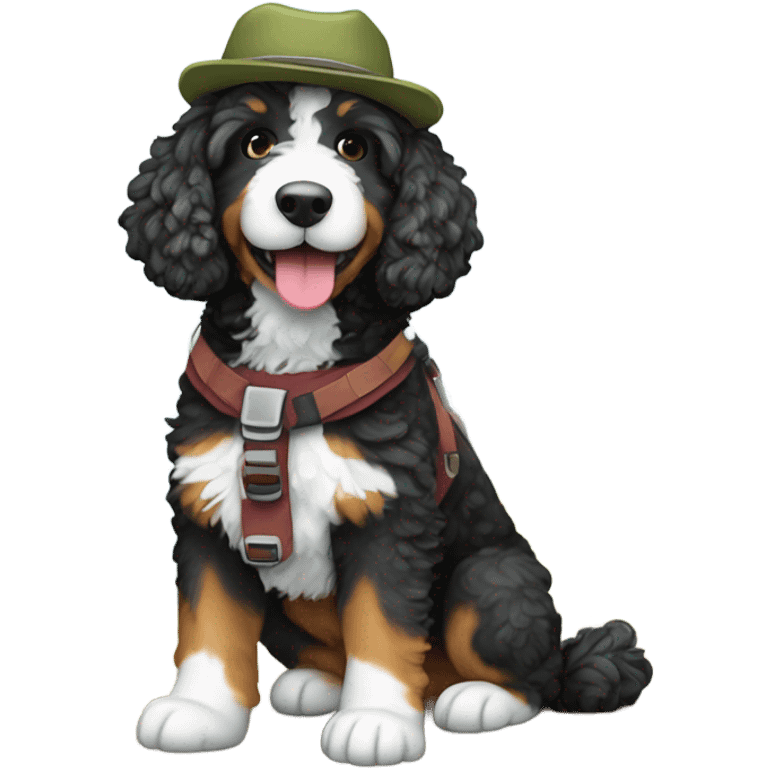 Bernedoodle dressed as hiker emoji