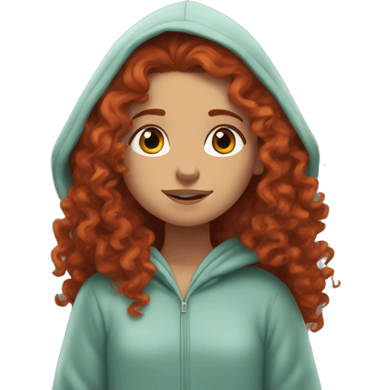 redhead long hair curly hair girl like merida chilling in hoodie emoji