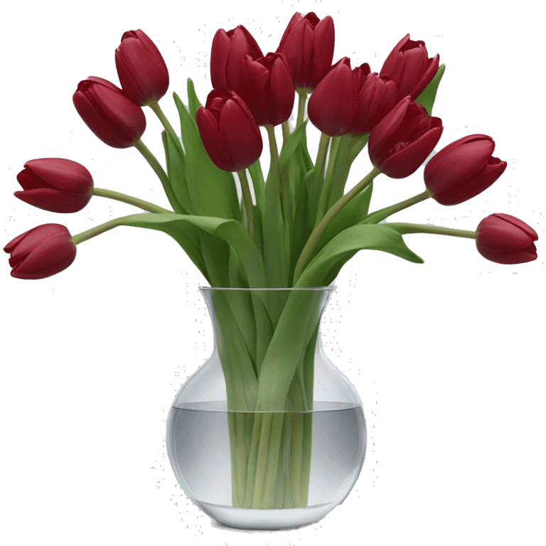 Dark red tulips stem in clear vase emoji