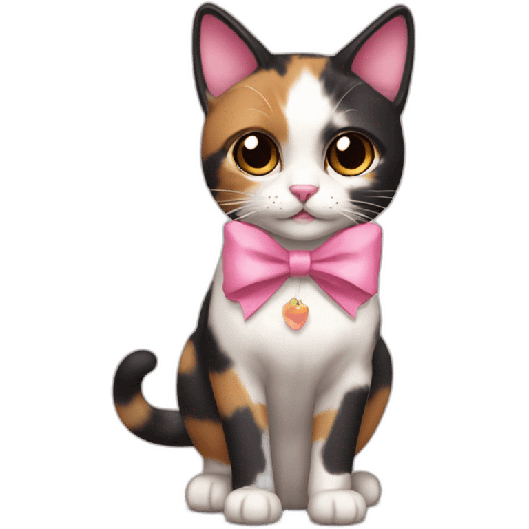 calico cat with a pink bow emoji