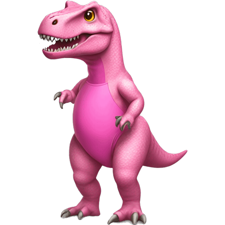 À T-rex in pink swimsuit emoji