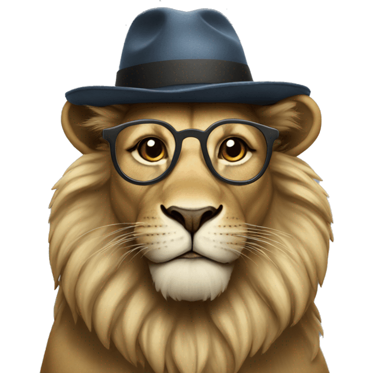 Lion with glasses and hat emoji