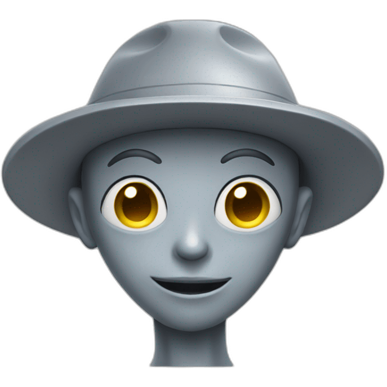 A gray alien with a gray cap and a relaxed face emoji