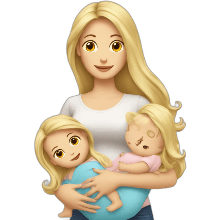 long hair blonde mother with 2 female babies emoji