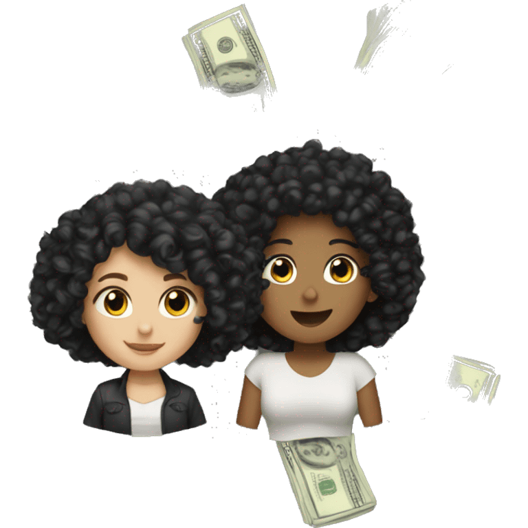 Curly black hair, white girl and a lot of money emoji