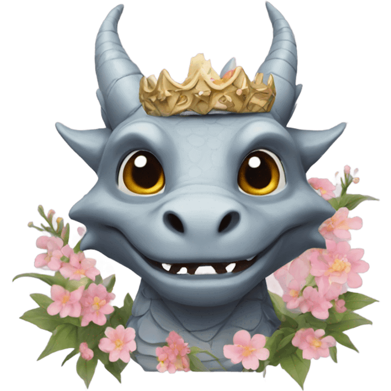 Grey dragon with a crown of flowers emoji