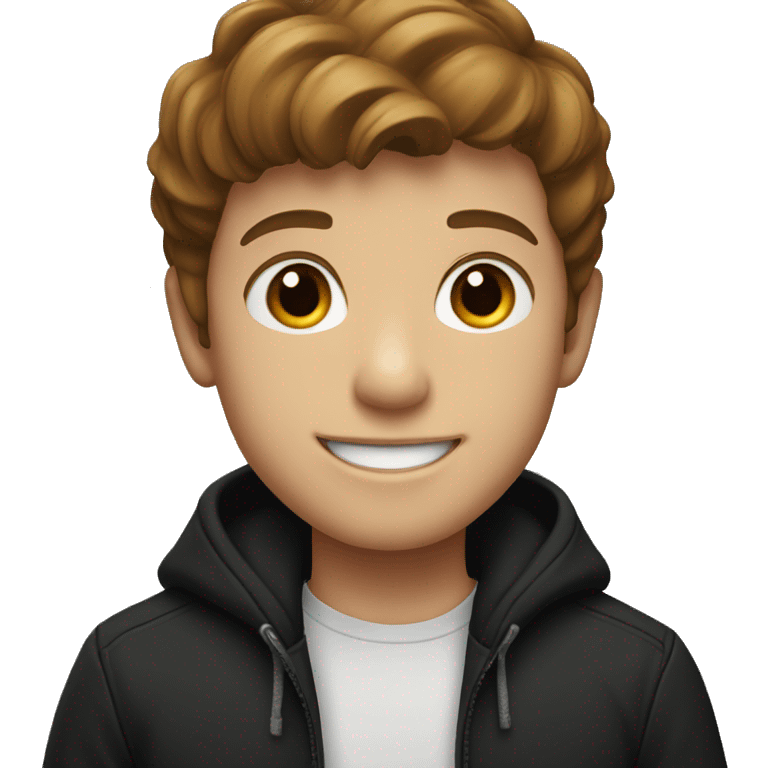 smiling boy in black jacket with brown hair emoji