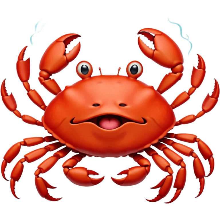 Cinematic Cute Yawning Red Crab Portrait Emoji, Head tilted slightly with a dramatic, wide-open yawn, showcasing a vivid, scarlet exoskeleton with softly drooping antennae and eyes half-closed in drowsy contentment, Simplified yet irresistibly adorable features, highly detailed, glowing with a soft, cozy oceanic glow, high shine, relaxed yet expressive, stylized with a dash of whimsical seaside charm, soft glowing outline, capturing the essence of a drowsy yet affectionate red crab that appears ready to scuttle out for a nap! emoji