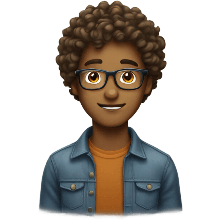 nerdy brown boy with curly hair and glass emoji