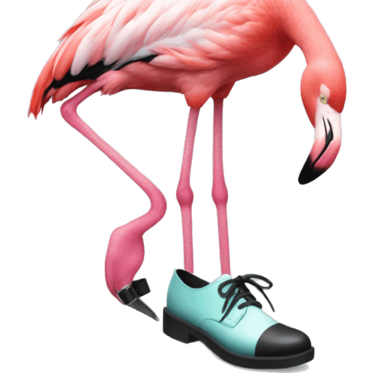 pink flamingo wearing tap shoes emoji